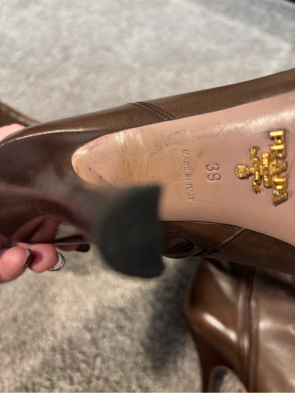 Prada Brown Leather Stiletto Boots - Picture 10 of 10